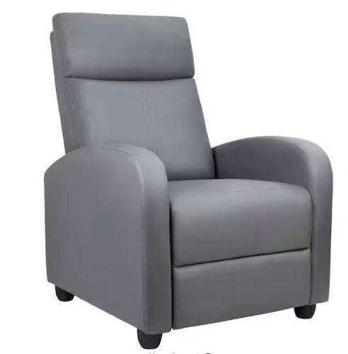 Gray Single Recliner Chair Padded Seat PU Leather - One Foot Cracked - Lot 93