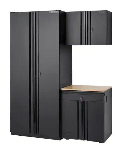 Husky 3-Piece Heavy Duty Welded Steel Garage Storage System in Black, 64 in. W x 81 in. H x 24 in. D - Dented  - Lot 20