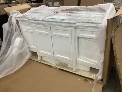 Sassy 72 in. W x 22 in. D x 34 in. H Single Sink Bath Vanity in White with Carrara Marble Top - Cracked Top & Jammed Door  - Lot 102