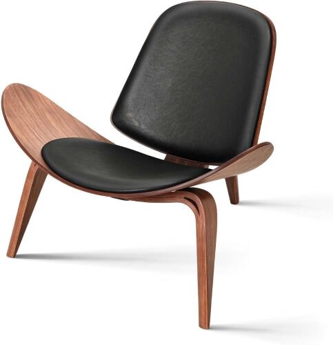 Mid Century Modern Shell Chair, Faux Leather - Lot 46