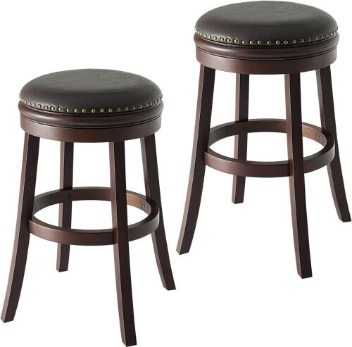 Furgle Swivel Barstools PU Leather w/ Brass Nailheads, Set of 2  - Lot 86