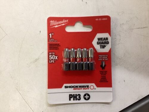 Case of (45) Milwaukee Shockwave Impact Phillips #3 Insert Bits, 5 pk  - Lot 359