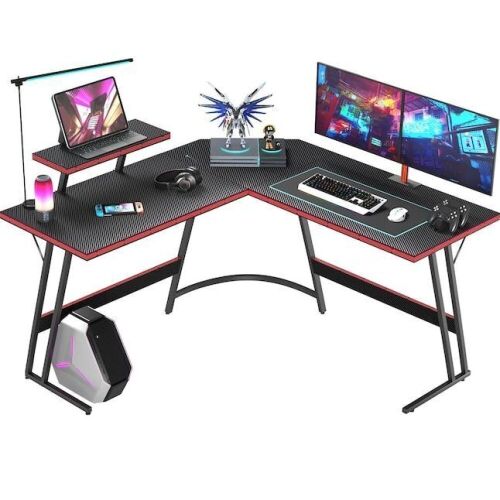 L Shaped Gaming Desk 51 in. with Large Monitor Riser Stand - Lot 478