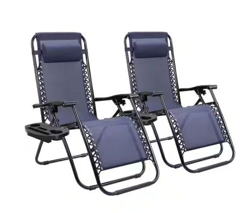 Dark Blue Zero Gravity Patio Chairs, Set of 2  - Lot 628