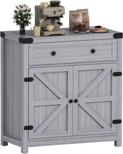 Farmhouse Barn Door Buffet Sideboard with Drawer and Adjustable Shelf - Lot 668