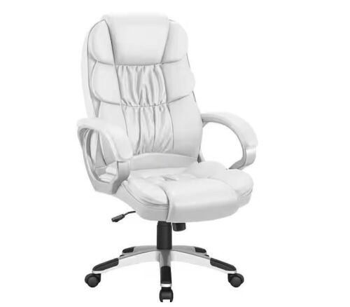 White Big and High Back PU Leather Executive Computer Chair with Lumbar Support - Lot 658