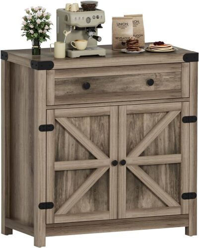 Farmhouse Barn Door Buffet Sideboard with Drawer and Adjustable Shelf - Lot 558