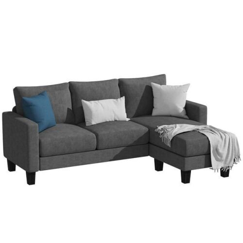 Modern Linen Fabric L-Shaped Sectional Souch with Reversible Chaise for Small Space - Lot 62
