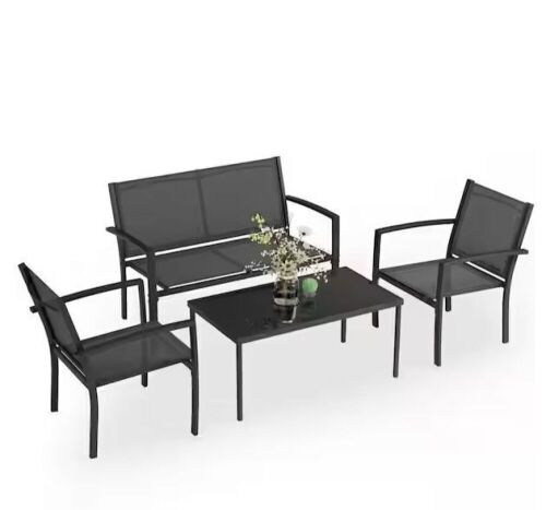 Black 4-Piece Metal Outdoor Bistro Set   - Lot 165