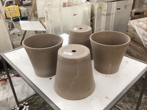 Lot of (4) Deroma Terra Cotta Clay Planter, Tapered, Chocolate, 12-in. - Lot 499