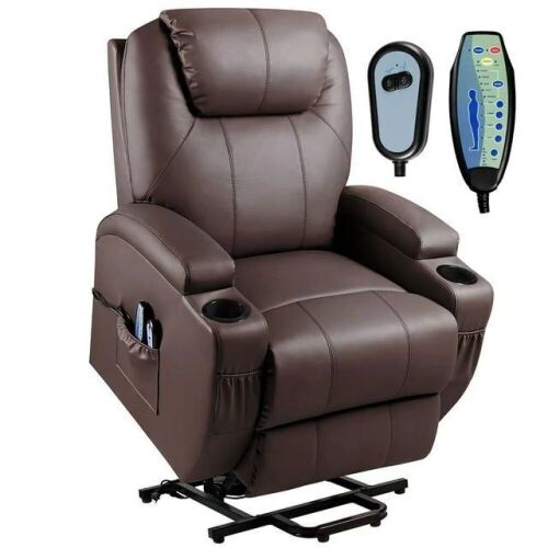 Power Lift Recliner with Massage and Heat, Brown Faux Leather - Lot 148