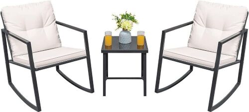 Rocking Wicker Bistro Set, Beige - Lot 228