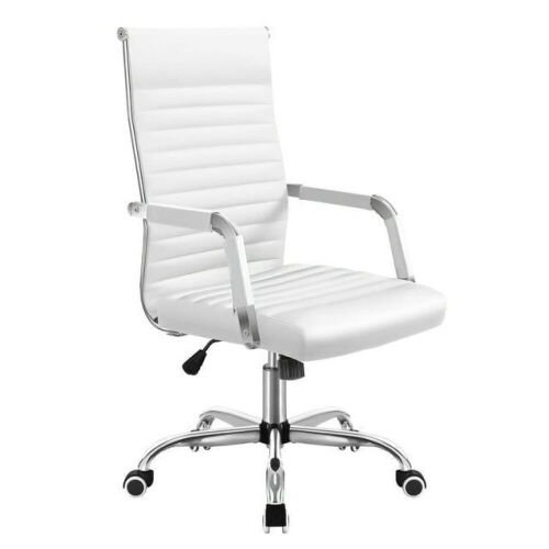 White Ribbed Mid-Back PU Leather Executive Task Chair with Arms  - Lot 238