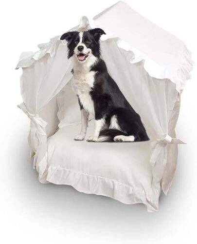 BOOMLATU Princess White Pet Bed Handmade Pet Bed with Pillow,Machine Washable, Small Pets up to 14 lbs - Lot 406