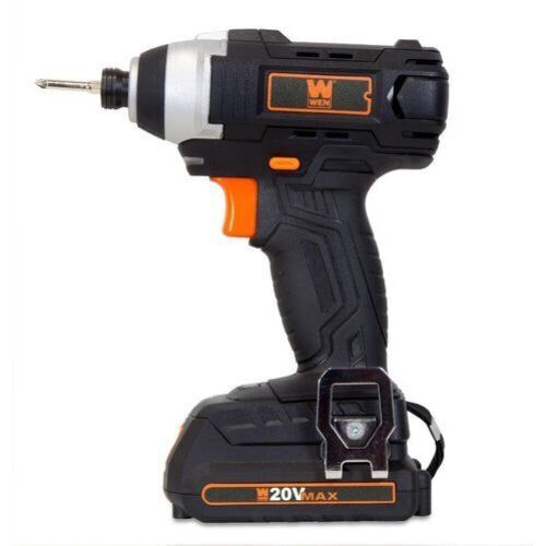 WEN 49135 20-Volt MAX Lithium-Ion Cordless 1/4-Inch Impact Driver w/ Battery, Bits, Charger and Carrying Bag - Lot 479