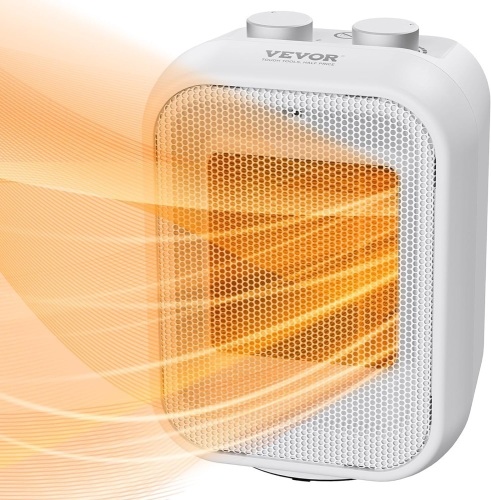 VEVOR Portable Electric Space Heater with Thermostat, 1000W/1500W 2-Level Adjustable Quiet Ceramic Heater Fan, 9 in Tip-Over Shutdown Flame-Retardant PP Small Heaters for Office Room Desk Indoor Use - Lot 169