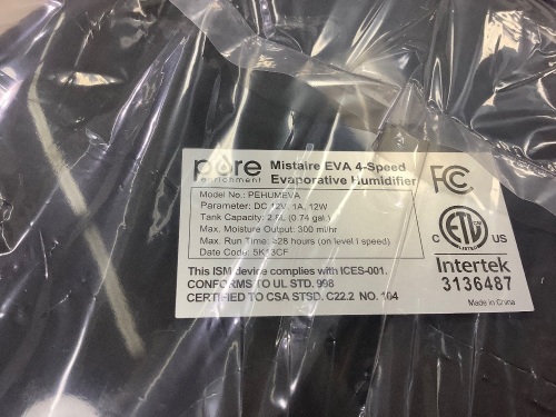 Pure Enrichment® MistAire™ Eva - Mist-Free Evaporative Humidifier (2.8L) with Filter, 4-Speeds, Large Room Coverage up to 500 sq. ft., and Auto Shut-Off Timer( - Lot 172