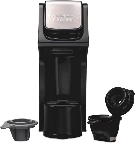 Hamilton Beach 49918 FlexBrew Single-Serve Coffee Maker Compatible with Pod Packs and Grounds, 14 oz, Black, Stainless - Fast Brew  - Lot 173