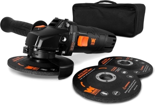 WEN 94475 7.5-Amp 4-1/2-Inch Angle Grinder with Reversible Handle, Three Grinding Discs, and Carrying Case, Black,orange - Lot 492A