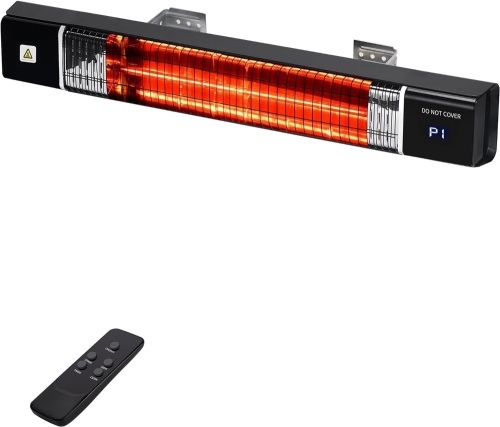 Uthfy 1500W Wall Mounted Electric Infrared Patio Heater with Remote Control and 24H Timer - Outdoor Use - Lot 350A