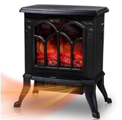 Electric Fireplace Heater, Freestanding Stove Heater with 3D Realistic Flame Effect, Small Overheat Safety Protection for Indoor Use Bedroom, 1500W Retro Black - Lot 178