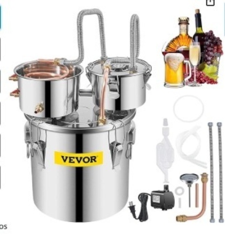 Alcohol Still, 3 Gallon, Stainless Steel Alcohol Distiller with Copper Tube & Build-in Thermometer & Water Pump, Double Thumper Keg Home Brewing Kit, for DIY Whiskey Wine Brandy - Lot 196