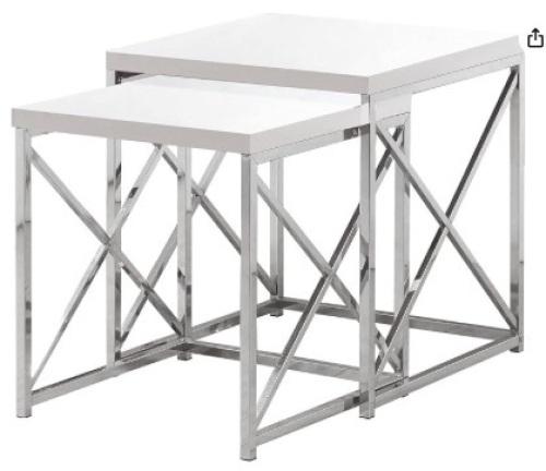 Monarch Specialties , Nesting Table, Chrome Metal, Glossy White, Table Set, 2 pcs - Lot 199
