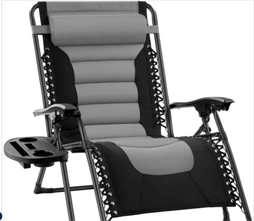 Oversized Padded Zero Gravity Chair, Folding Recliner w/ Headrest, Side Tray $149.99 - Lot 631