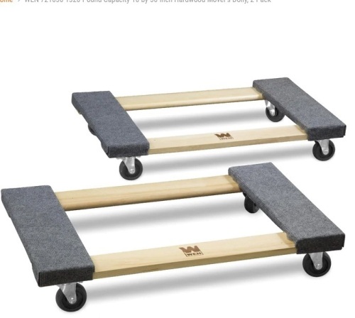WEN 721830 1320-Pound Capacity 18-by-30-Inch Hardwood Mover’s Dolly, 2-Pack  - Lot 257
