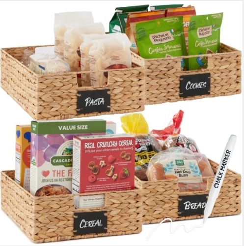 Set of 4 Water Hyancinth Pantry Baskets w/ Chalkboard, Chalk Marker $99.99 - Lot 364