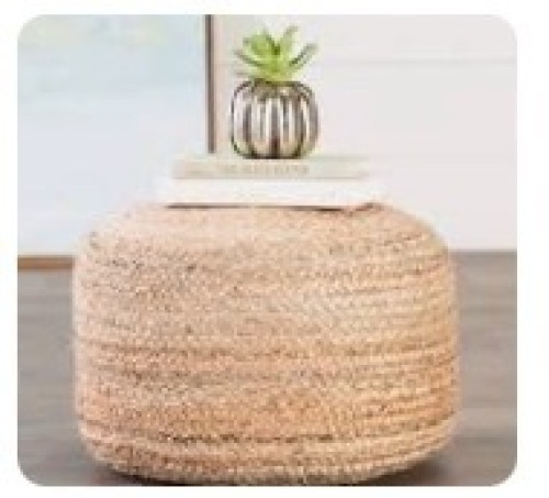 Natural Jute Ottoman, Beige Braided Rows Round Pouf Beads Fill, Modern Braid Weave Circle Footstool for Sitting Area Cottage Cabin Living Room Durable ... - Lot 278