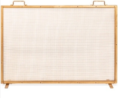 Single Panel Handcrafted Steel Mesh Fireplace Screen w/ Handles - 38x27in - Lot 282