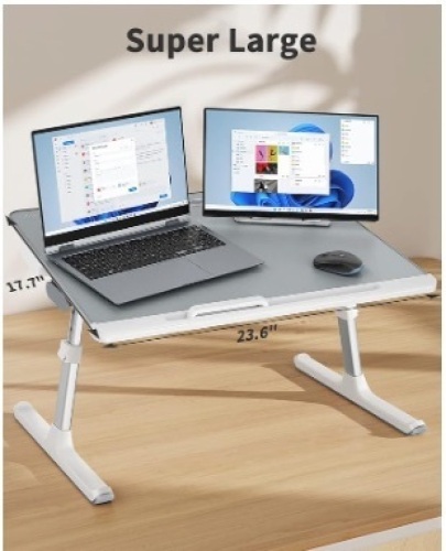 Laptop Bed Tray Desk, SAIJI Adjustable Stand for Bed, Foldable Table with Storage Drawer Eating, Working, Writing, Gaming, Drawing (Gray, X-Large) - Lot 286
