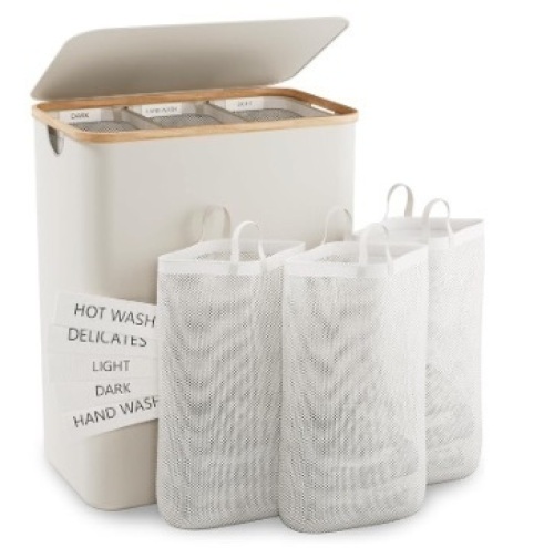 Hampers for Laundry Basket with Lid, 160L Extra Large Laundry Hamper 3 Section Dirty Clothes Hampers for Laundry Divided Laundry Basket Organizer for Bedroom,Laundry Room,Dirty Clothing Hamper,Beige - Lot 292