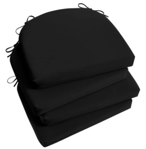 Basic Beyond Outdoor Chair Cushions for Patio Furniture, Waterproof Outdoor Cushions, Round Corner Patio Chair Cushions Set of 4 with Ties, 17"x16"x2", Black - Lot 298