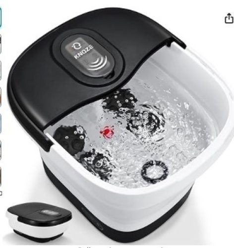 Motorized Foot Spa with Heat, Collapsible Electric Rotary Massage Foot Bath, Bubbles, Remote, Red Light, Pumice Stone and 20 Automatic Massage Balls, Pedicure Foot Spa for Feet Stress Relief - Lot 307