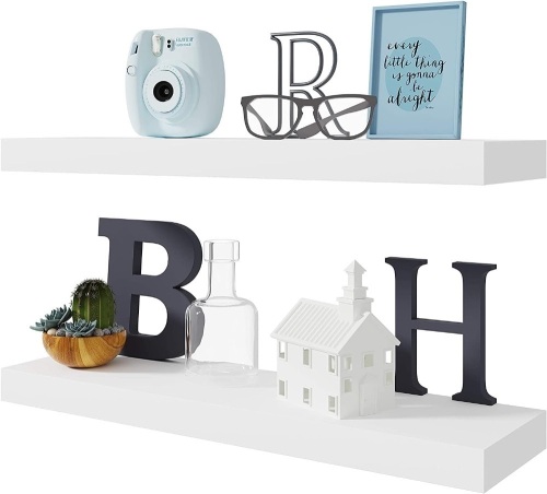 BAMEOS Floating Shelf,Wall Shelf,Decor Wall Mounted Shelves,Hanging Shelf Set L24xW6 for Bathroom Kitchen Living,Kitchen,Room Bedroom Storage,White - Lot 1205