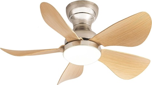 GESUM Ceiling Fan with Lights Remote Control,30 lnch Small Ceiling Fan Flush Mount, 5 Reversible Blades, Low Profile Ceiling Fan Light with 6 Speeds 3 Colors for Indoor Outdoor (Nickel-Wood) - Lot 1216