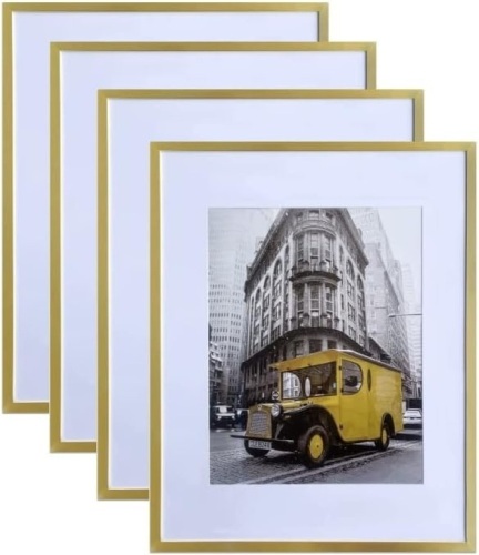 Art Emotion Gold 16x20 Picture Frame - Displays 11x14 Photos with Mat or 16x20 without Mat - Horizontal or Vertical Orientation - Wall-Mountable - Pack of 4 - Lot 1228