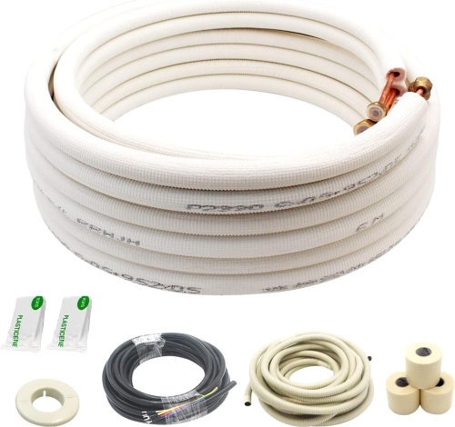 25 Ft Mini Split Line Set.Air Conditioner Copper Tubing Pipes Extension Set, 1/4" & 3/8" 3/8" PE Thickened for AC and Heating Equipment Insulated Coil Line Set HVAC Refrigerant with Nuts. (1/4+3/8) - Lot 1229