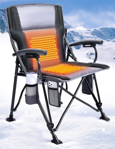 Heated Camping Chair for Adults, Heats Back and Seat, 3 Heat Levels, Fully Padded Heated Folding Chair for Outdoor Sports with Cup Holder, Rich Pockets, Battery NOT Included - Lot 1235