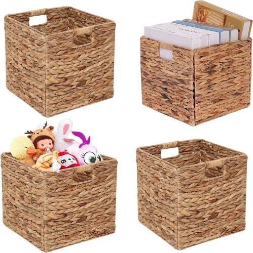 JGJCYO9 Storage Baskets Wicker Cube Baskets Foldable Handwoven Water Hyacinth Laundry Organizer,Set of 4 pcs Baskets-11x11x11inch - Lot 1238