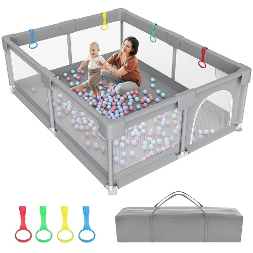 Baby Playpen, Big Play Pens for Babies and Toddlers, Gap-Free, Climb-Proof Baby Playards for Indoor Fun, Baby Gate Playpen with Zippered Door and Storage Bag - Lot 1304