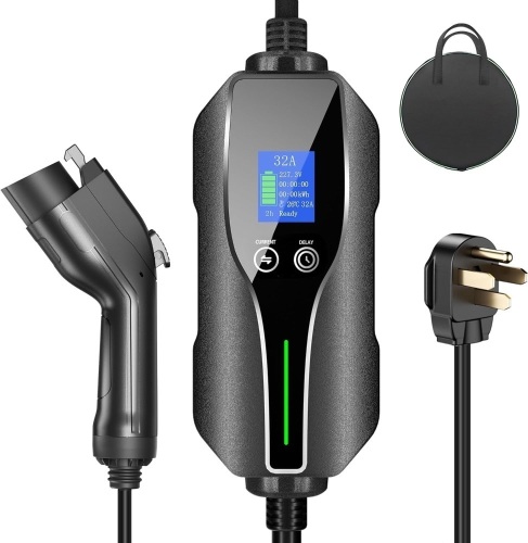 Level 2 EV Charger 32Amp 7.68kW 240V NEMA 14-50 Plug 25FT Cable Current Adjustable Delay Charging Home Portable Electric Vehicle Charger Fits All J1772 Electric Car for Indoor Outdoor - Lot 1311