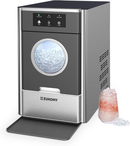 EUHOMY Nugget Ice Maker Countertop, Max 33lbs/24H, 2 Ways Water Refill, LED Light, Self-Cleaning Pebble Ice Maker with Basket and Scoop, for Home/Kitchen/Camping/RV. (Black Silver) - Lot 1326
