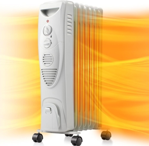 Antarctic Star Oil Filled Radiator Heater, 1500W Portable Electric Space Heater, Adjustable Thermostat, 3 Heat Settings,Tip Overheat Protection Quiet Working, Grey - Lot 1327