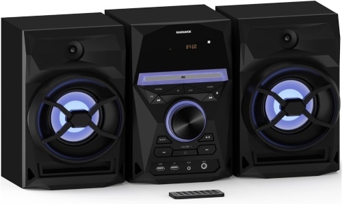 Magnavox 3-Piece CD Shelf System with Bluetooth, FM Radio, Remote Control, Colored Speaker Lights, LED Display, AUX Port - Black - Lot 1278