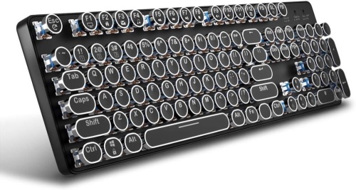 PC Gaming Mechanical Keyboard with LED White Backlit Light, 104 Keys Anti-Ghosting, Blue Switch Typing Key Caps and USB Connection for Computer - Lot 1285