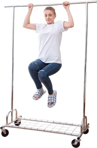 BIEAMA Clothing Garment Rack, Capacity 450 lbs Standard Rod, Heavy Duty Coat Rack, Chrome - Upgrade - Lot 1358
