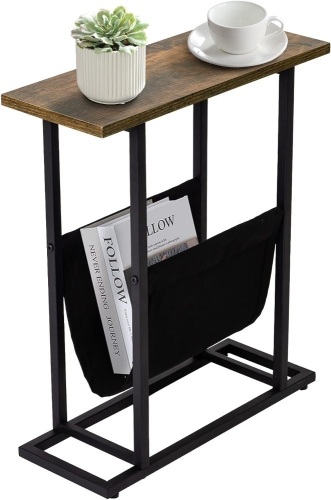 Narrow Small Side Table for Small Spaces, Living Room - Slim End Table with Magazine Holder - Skinny Bedside Table Small Nightstand Bedroom - Industrial Rustic Little Thin Side Table - Lot 1360